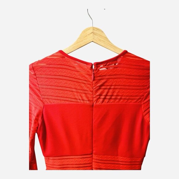 BeBe Red Long Sleeve Striped Mesh Mini Dress Size XS Party Formal Back Zipper - Picture 7 of 11